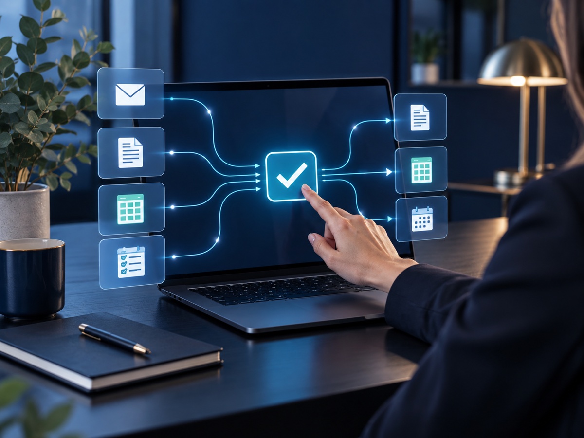 Human-controlled digital workflow connecting email, documents, spreadsheets and tasks