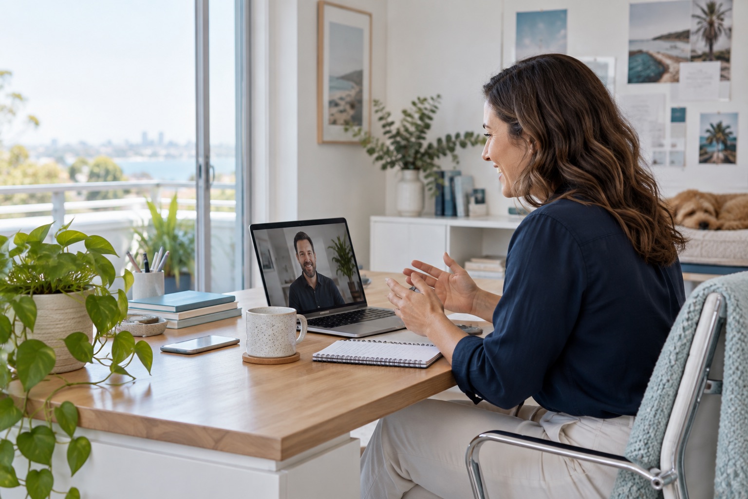 Freelance administrator collaborating with a client by video call